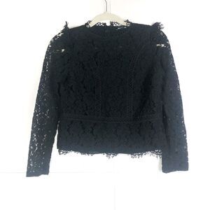 EXPRESS Black Lace Ruffle Long Sleeve Top with Mock Neck Zipper Back Size XS